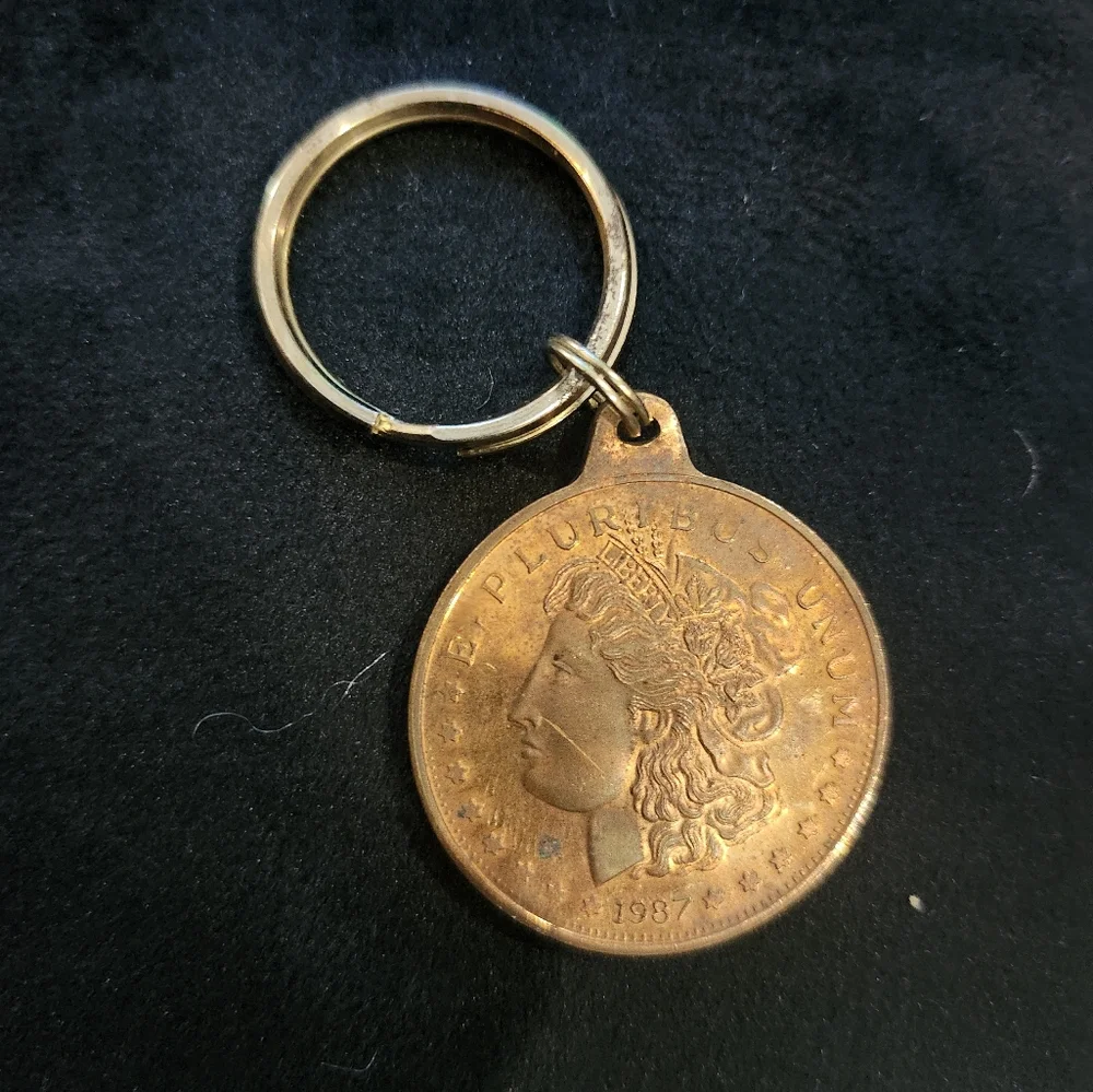 Vintage Coin Keychain - Copper Tone Morgan Style